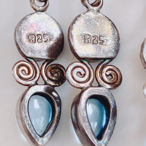 VTG Sterling Silver Pendant Necklace & Earrings Set, Topaz & Glass Stones, Y2K - Picture 7 of 12